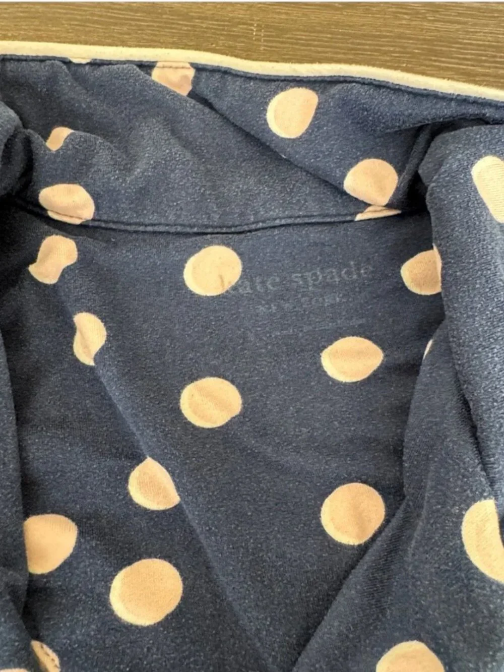 Kate Spade Pajama Set Small Navy Polka Dot 2 Piece Button Front Sleepwear Lounge